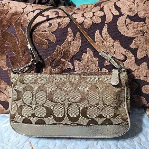 2005 Metallic champagne suede y2k Coach Demi Shoulder Bag