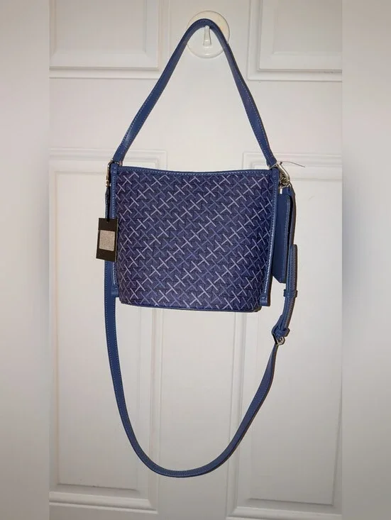 Tahari Vegan PVC Water Resistant Satchel Blue Multi NWT