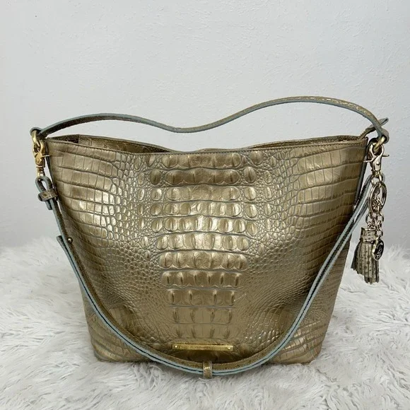 Brahmin Isabella Champagne Augustine Leather Relaxed Shoulder Bag 13.75