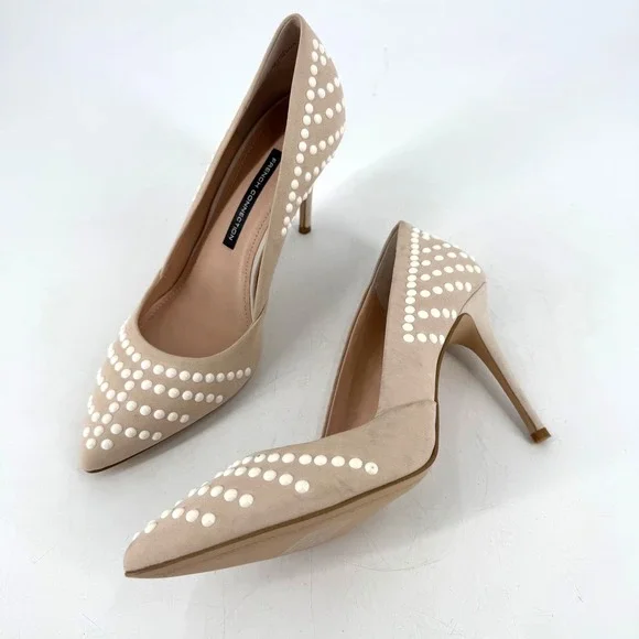 French Connection‎ Pump Women Size 41 10.5 Beige Studded Pointed Toe Stiletto