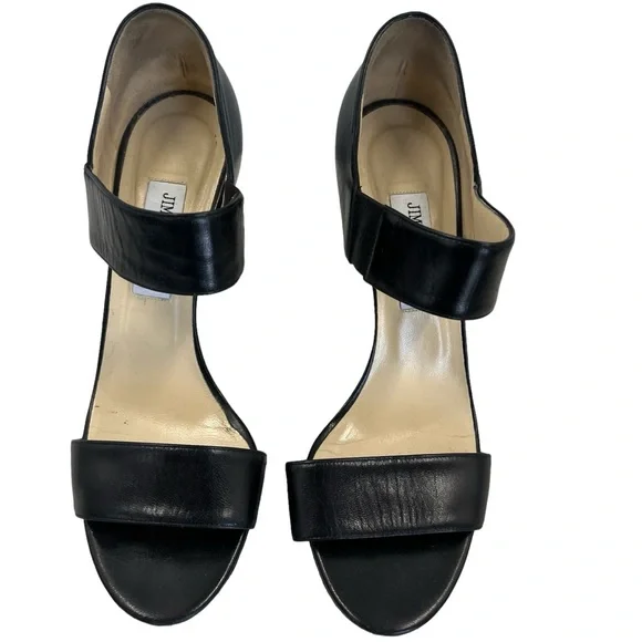 Jimmy Choo Black Leather Open Toe Sandals Size 40 (EU)‎