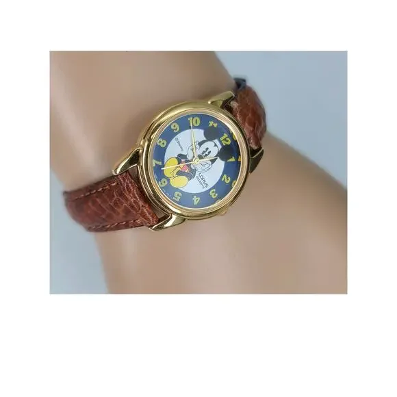 Lorus Disney Co Mickey Mouse Wristwatch Quartz Brown Leather Band New Battery