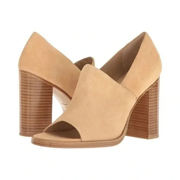 Rag & Bone Myra Suede Peep Toe Block‎ Heel Ankle Heels Tan Size 40 / 10