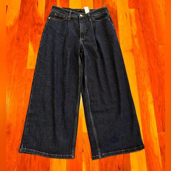 Banana Republic NWT Jeans Womens 28/6 Dark Wash Pleated Wide-Leg Crop High Rise
