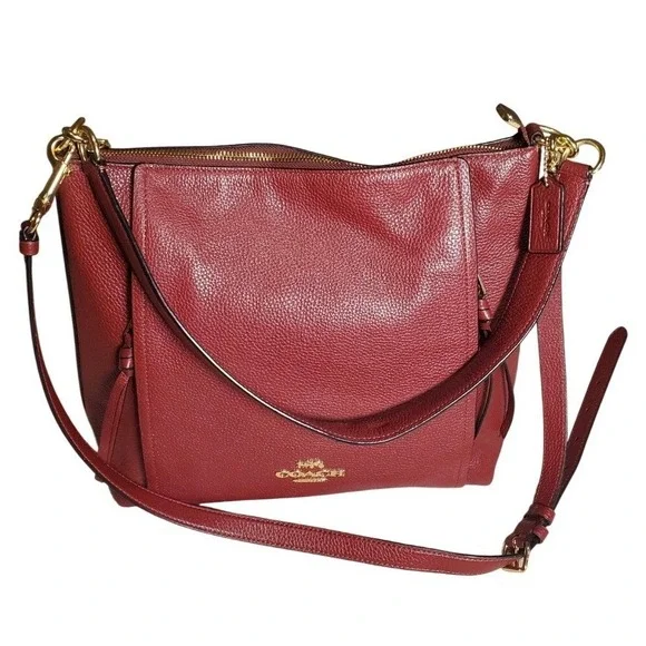 Coach Marlon Hobo Bag Wine Red Pebbled Leather Crossbody Shoulder Bag 79994