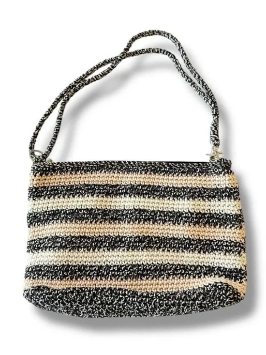Thr Sak Lumi Crocheted Stripe Shoulder Bag in Black and Cream
