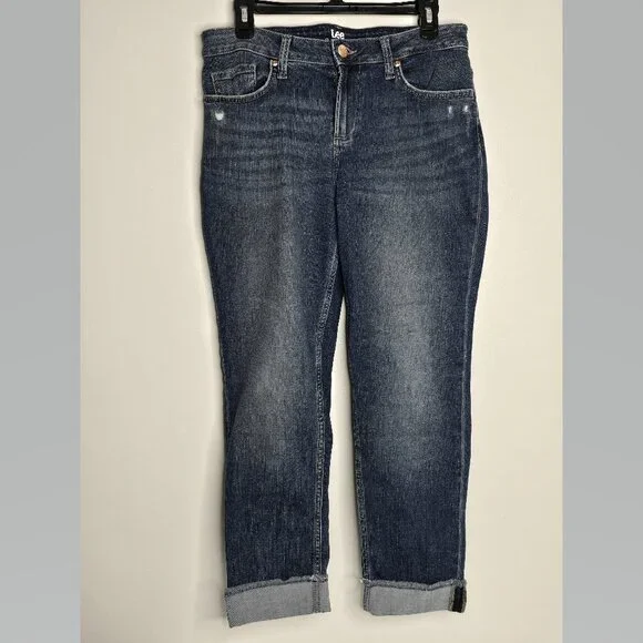 Riders By Lee Capri Womens Denim Jeans Size 10 Medium Blue Stretch Cuffed