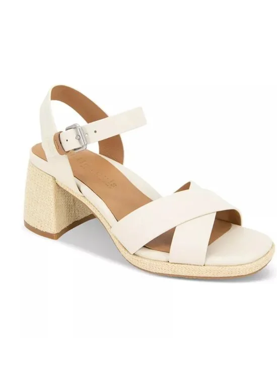 Gentle Souls Rimini Sandals Cream Leather Block Heel Ankle Strap - US 9.5