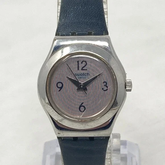 Swatch Aim At Me Womens Watch 24mm Silver Tone Black Swiss Made WR New Battery