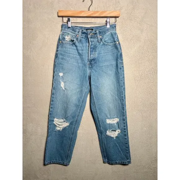 Express Womens Distressed Straight Leg‎ Dad Jean 100% Cotton Size 00