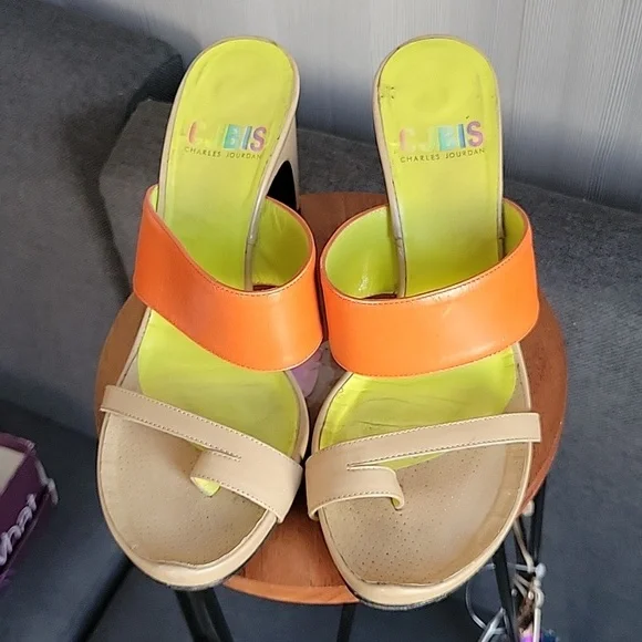 Charles Jourdan HJ BIS Orange & Beige Colorblock Sandals