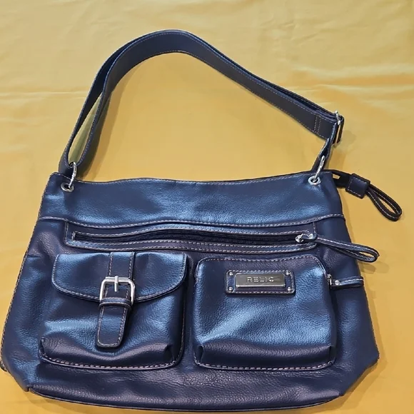 Navy Blue Relic by Fossil Crossbody Handbag, w/ Front Pocket & Decorative Buckle