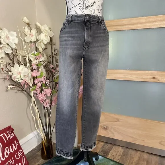 Mavi Women's Jeans Tess High Rise Skinny Leg 32/27 Black Light Wash Fringe Hem