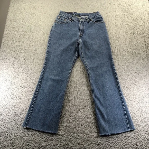 Vintage Levis Jeans Womens 28x29 Blue 517 Bootcut Raw Hem 90s Made In USA