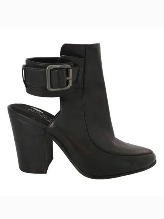 Aerosoles Black Leather Squared Up‎ Buckle Slingback Bootie High Heels- Size 5.5