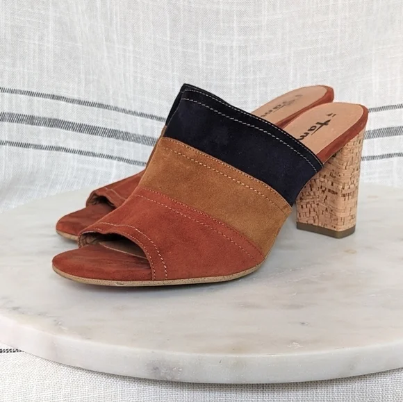 Tamaris Suede Colorblock‎ Slip-On Cork Heels