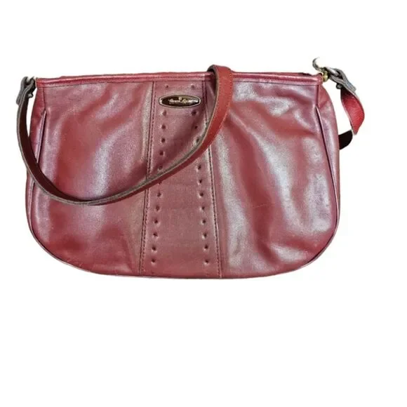 Vintage Burgundy Maroon Leather Shoulder Bag Soft Slouchy Zip Top Everyday Purse