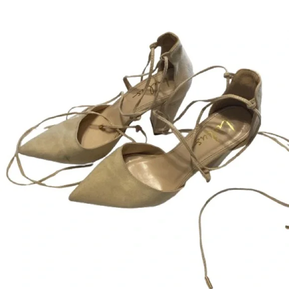 Lulu's Beige Lace-Up Heels