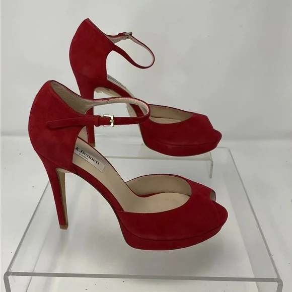 LK Bennett Red Suede Peep-Toe Ankle-Strap Heels