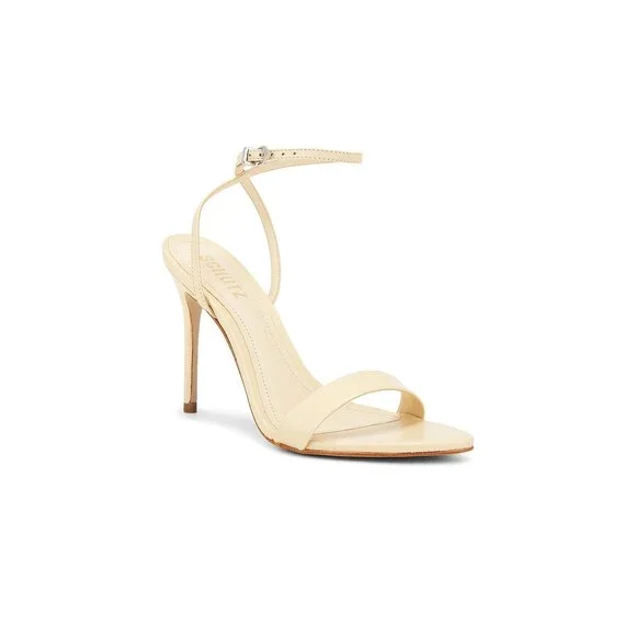 Schutz Angie Heel in Natural Nibs cream tan high ankle strap leather open toe
