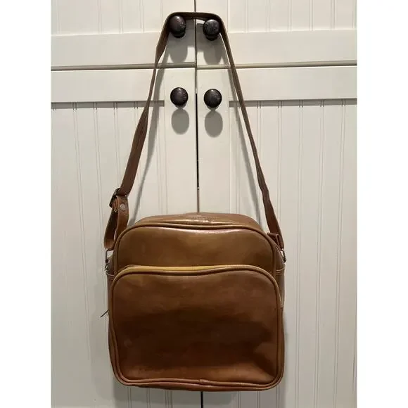 Airway Industries Women’s Vintage Faux Leather Travel Shoulder Bag Comfort Brown