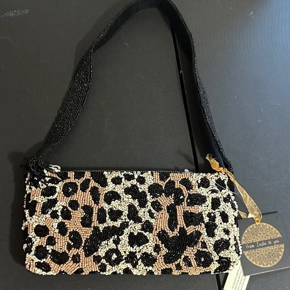 Made in India animal print beaded shoulder bag