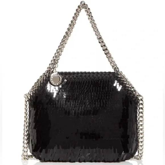 Stella McCartney Mini Falabella Sequin Shoulder Bag Black w/silver hardware NWT