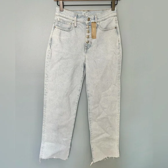 NWT J. Crew Light Blue Slim Wide Leg Raw Hem Button Fly Jeans | Size 24P