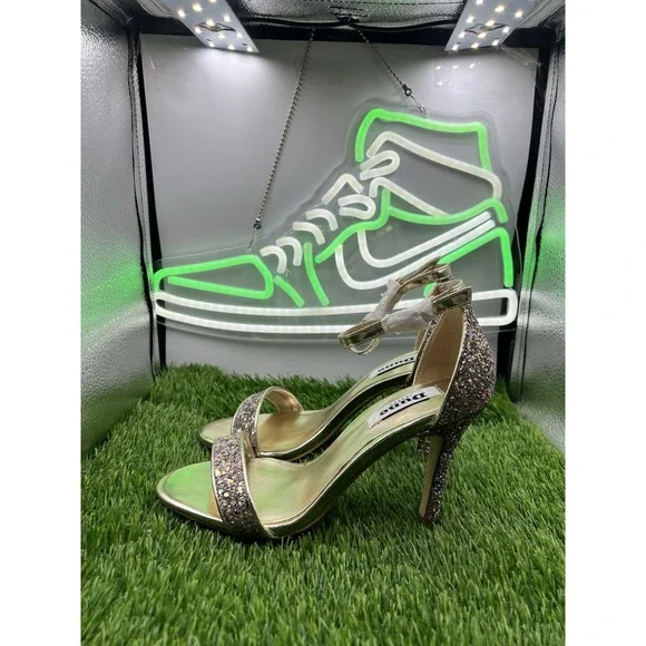 Dune London Women's Patent Gold Heeled‎ Sandals Heels Shoes Size 37