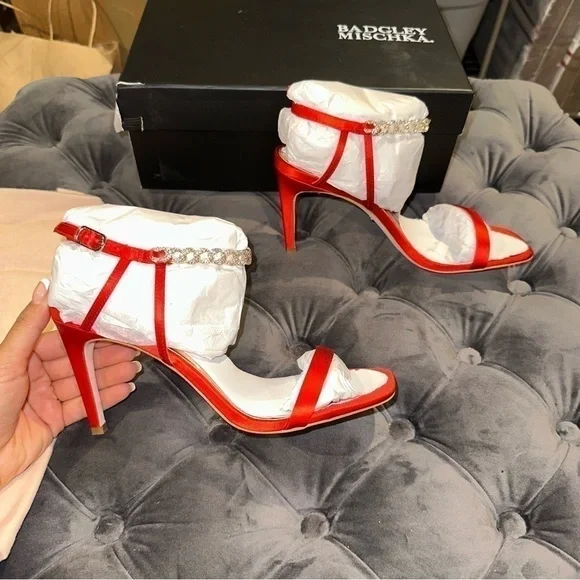 New Badgley Mischka Kai Ankle-Strap Sandal Red