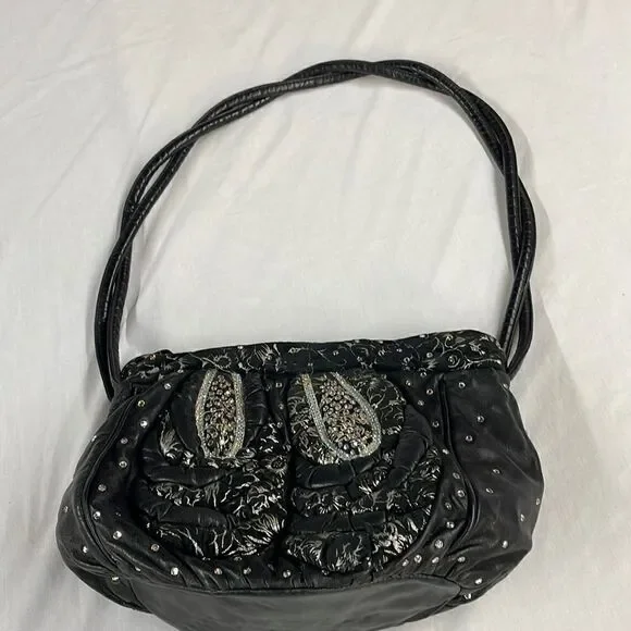 VTG Vintage Rita Diana for Mylinka Made in the USA Black w/ Rhinestones Purse