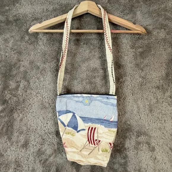 Handmade Beach Print Canvas Purse Shoulder Bag Crossbody Tote Umbrella Sailboats