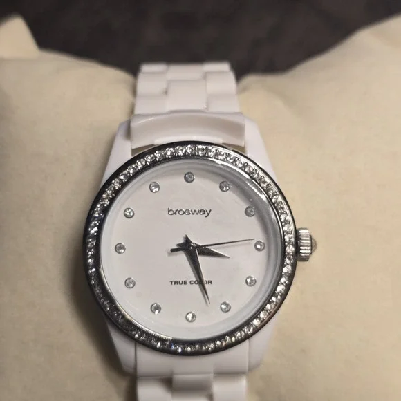 Brosway T-Color White Resin Watch with Crystal-Studded Bezel NWT