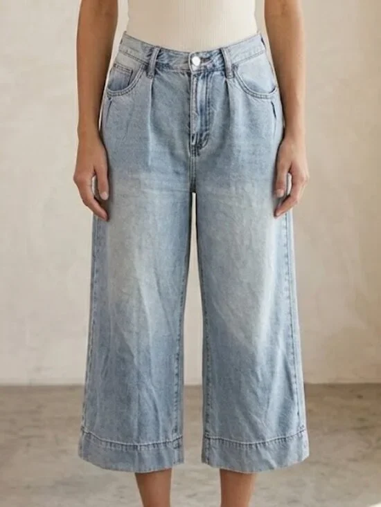 Habitual Light Wash Baggy Wide Leg Cropped Cotton/Lyocell Breathable Jeans 6/28
