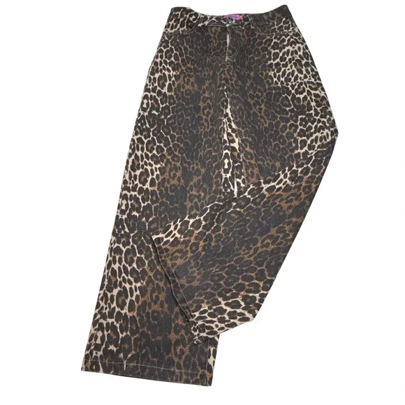 Edikted Leopard Print Wide Leg Denim Jeans Brown Tan Animal Pattern Small