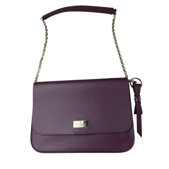 Kate Spade New York Purple Leather Shoulder Bag Gold Chain Strap Bow Accent