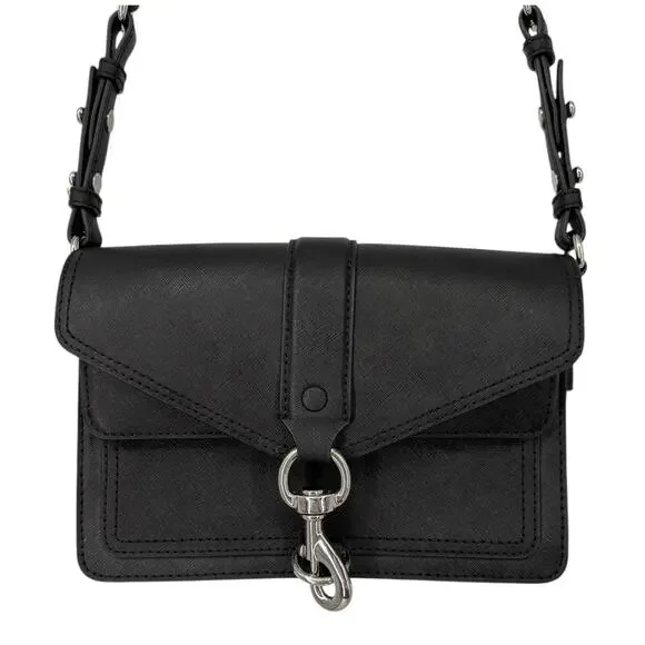 Rebecca Minkoff Hudson Moto Mini Crossbody Bag Black Saffiano Leather Bikercore