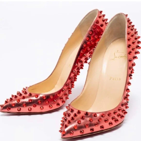 Christian Louboutin Pigalle Metallic Spike Pumps 37.5