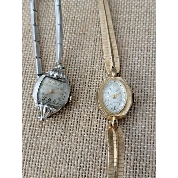 Lot of 2 Vtg women watch Bulova & Baylor 10K Rolled Gold Plate Bezel 17 Jewels
