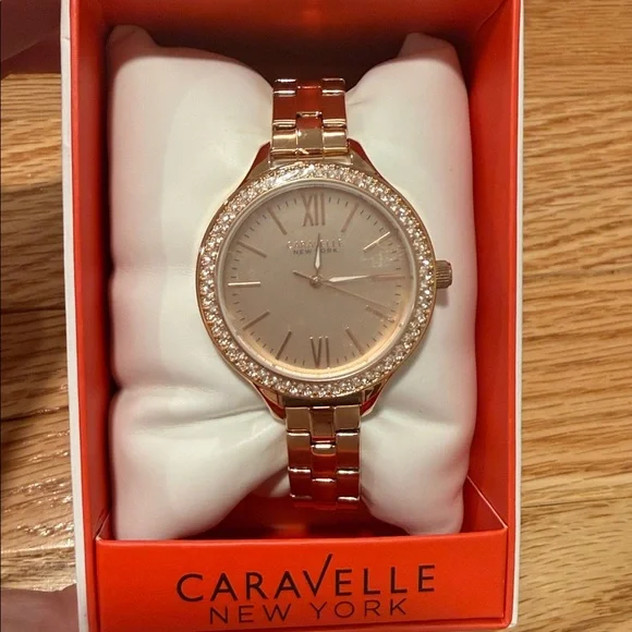 Caravelle New York Rose Gold Crystal Face Women’s Watch brand new retail $120