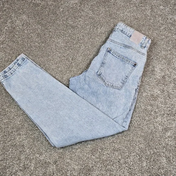 ZARA 90's Style Acid Wash Mom Jeans US 6 Light Wash High Rise Blue Women's