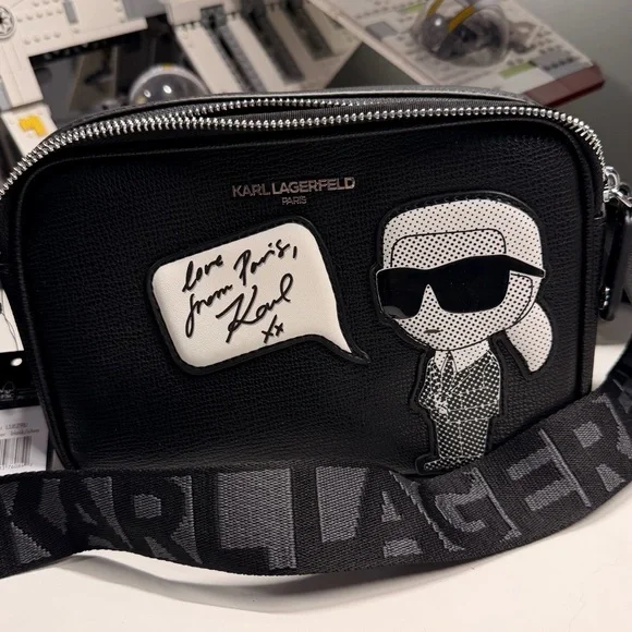 NWT Karl Lagerfeld Black Leather Camera Bag