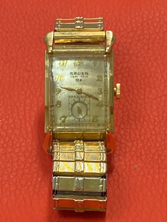 Gruen Vintage Precision Gold-Tone Rectangular Wristwatch 19k GF