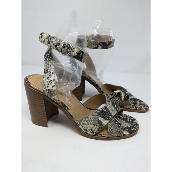 Marc Fisher Orla Ltd Leather Snakeskin Strappy Sandals Wood Heel Size 10