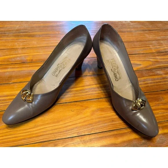 Salvatore Ferragamo Brass‎ Accent Heels Size 10