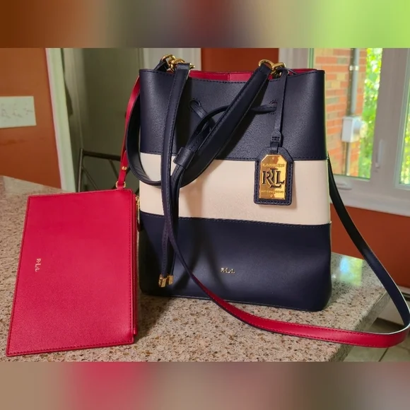 Lauren Ralph Lauren Navy and White Red Color Women's Handbag 2 Pc Size Large