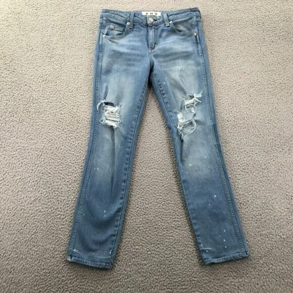 AMO Womens Size 26 Kate Spin The Bottle Distressed‎ Bleach Spot Skinny Jeans