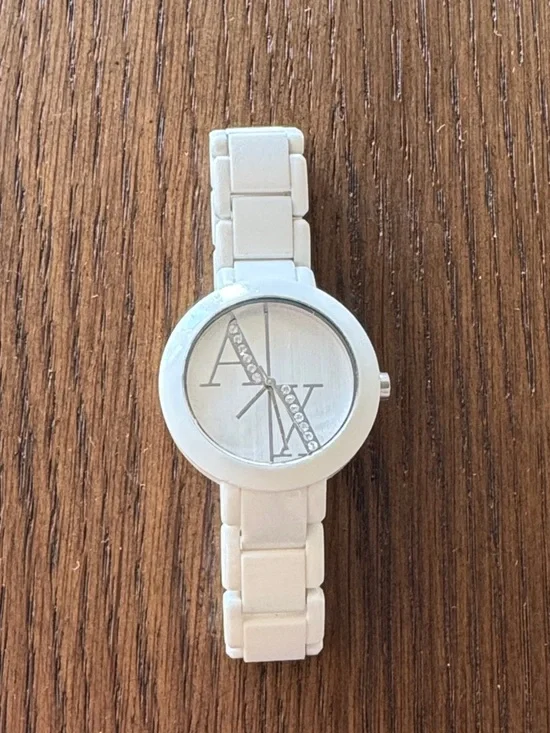 Armani Exchange White Acrylic Bracelet Watch with Diagonal Crystal Detail