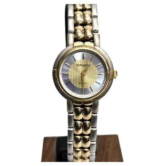 Vtg GRUEN Ladies Bracelet Quartz Cocktail Watch Two-Tone - For Parts/Repair