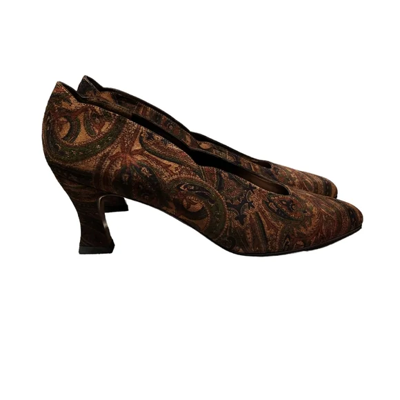 Vintage Stuart Weitzman Women's Paisley Suede Leather Heels w/Box Size 8.5B